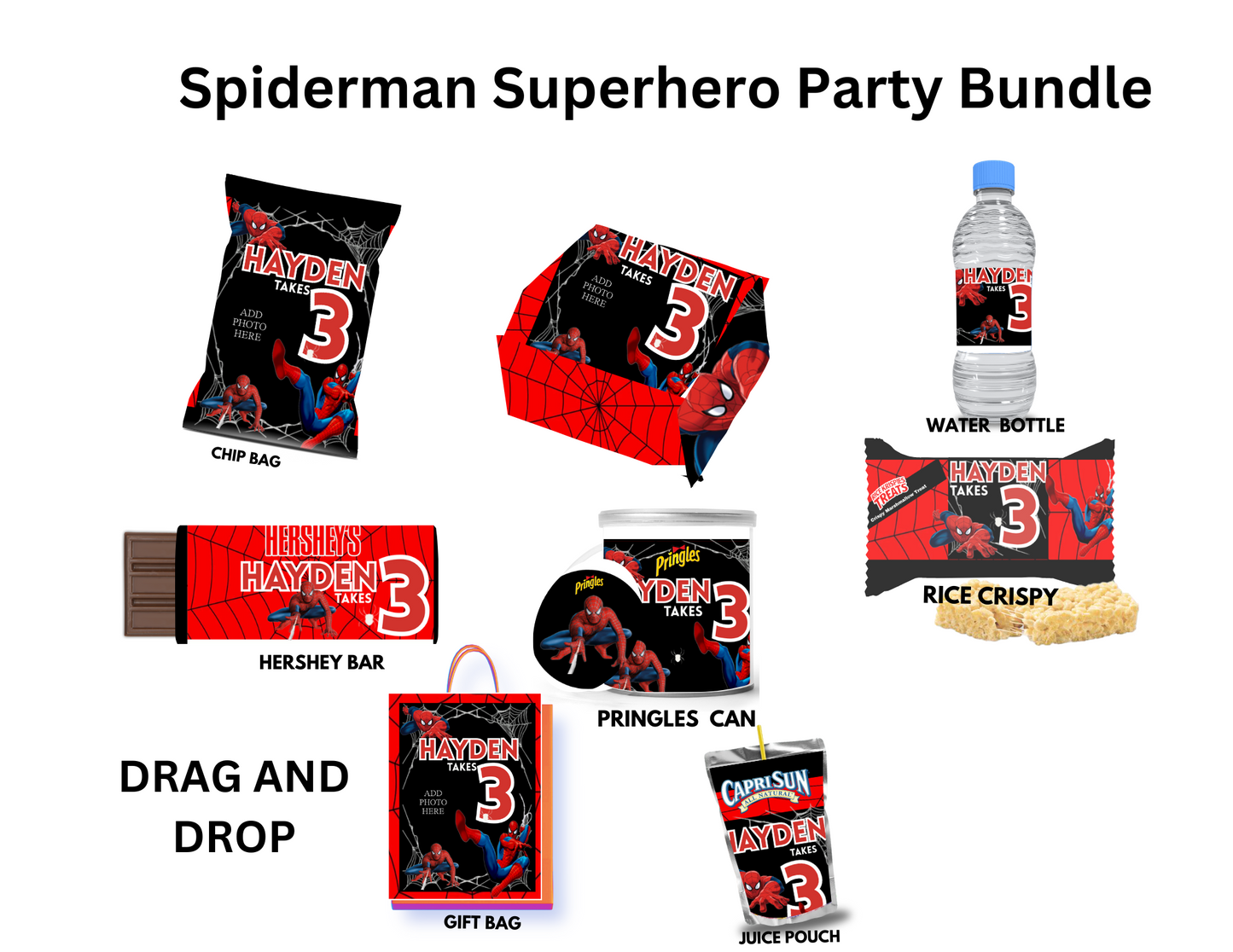 Spiderman Superhero Party Favor Bundle - Editable Templates