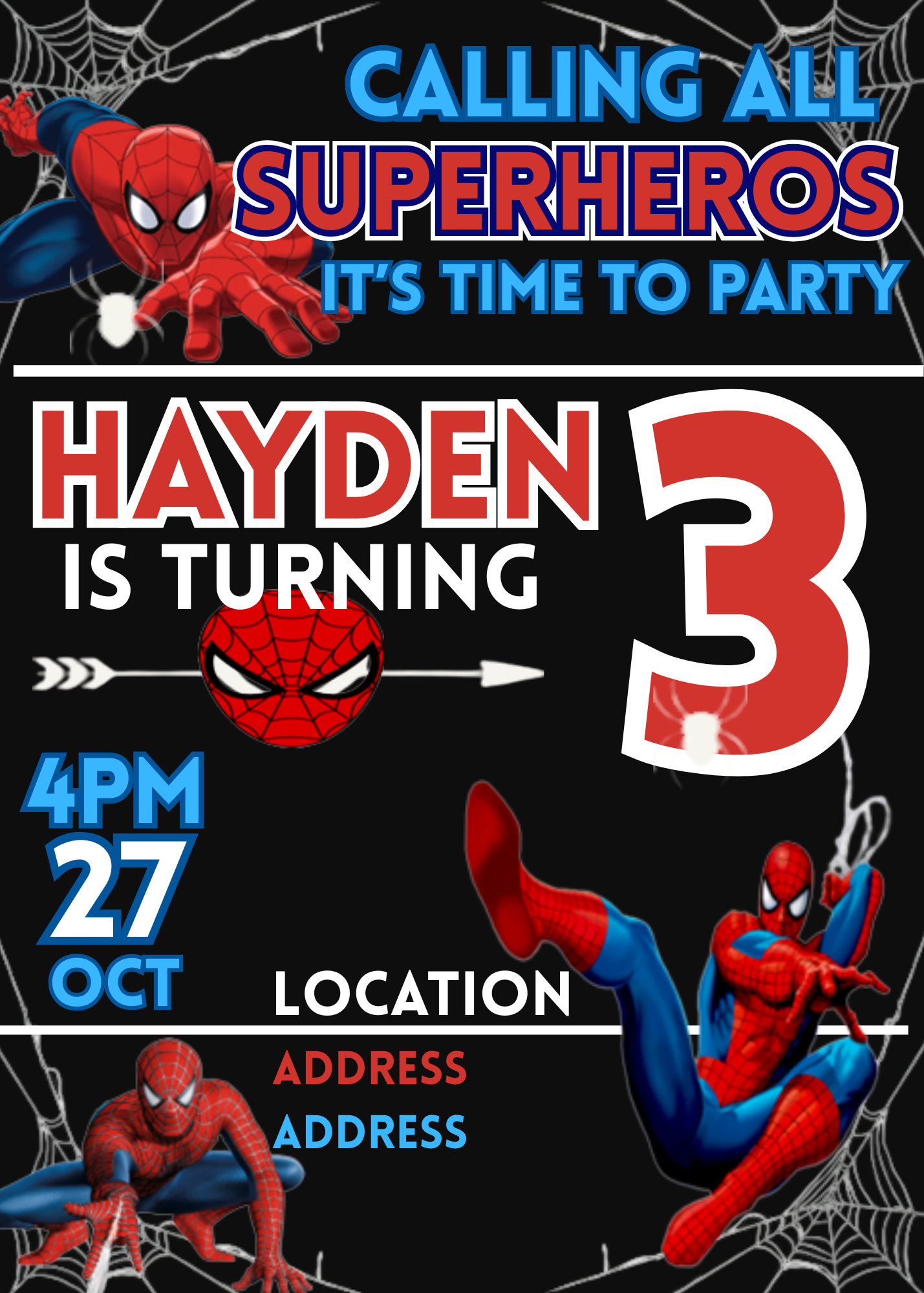 Spiderman Calling All Superheroes Party Invitation - Editable 5x7