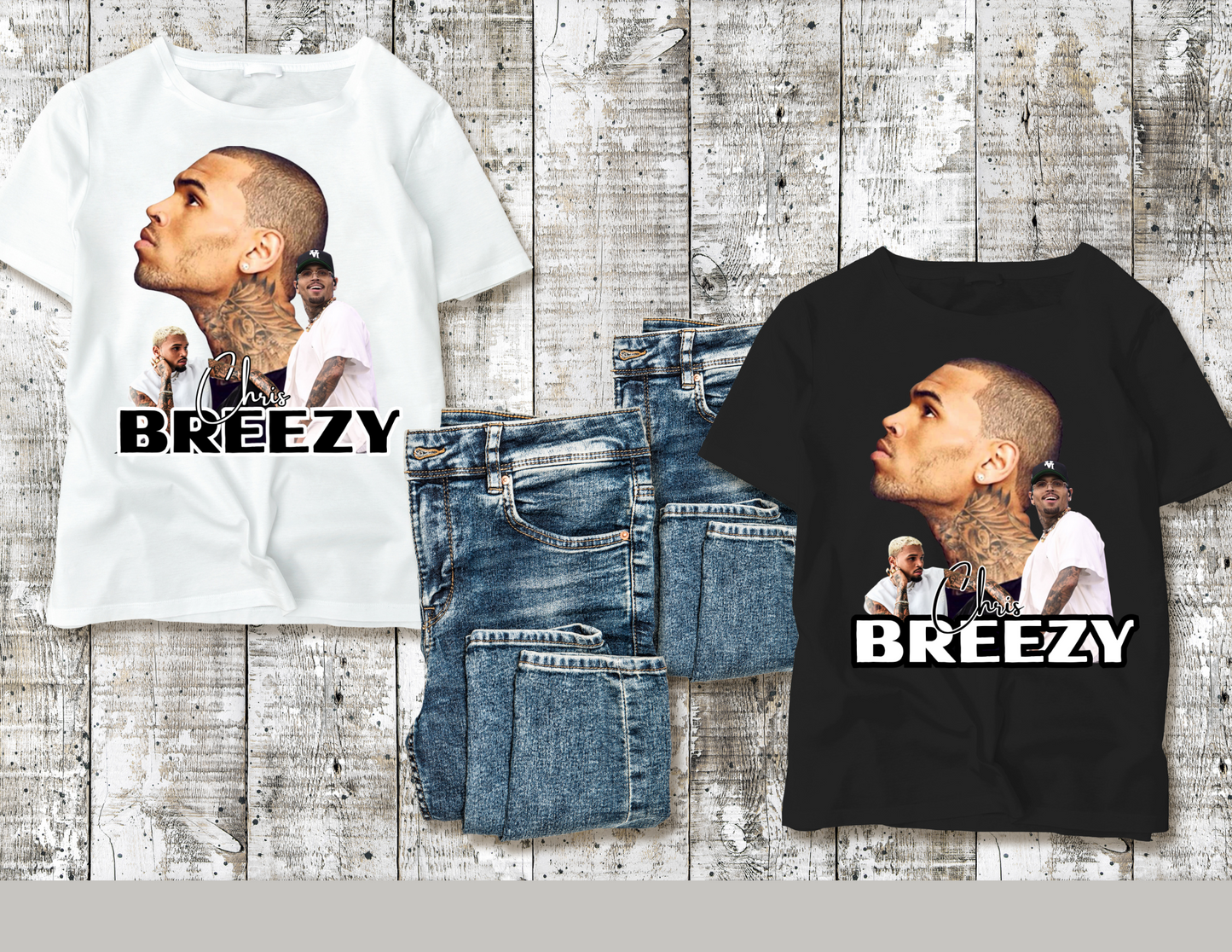 Chris Breezy High-Quality PNG Files (Black & White Versions)