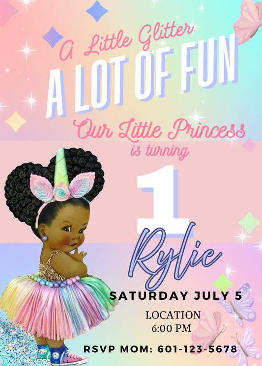 Little Glitter Magical Invitation - Editable in Canva (5x7)