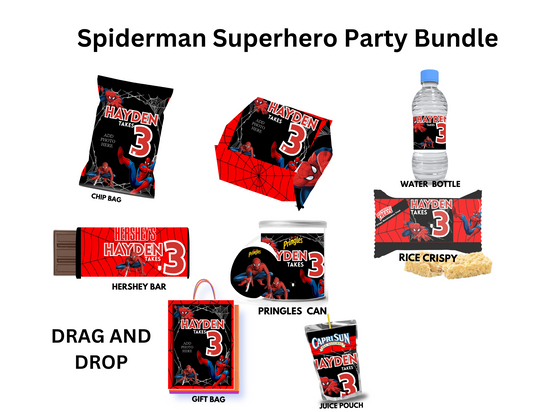 Spiderman Superhero Party Favor Bundle - Editable Templates