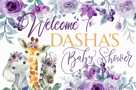 Soft Purple Floral Jungle Welcome Sign - Editable in Canva (36x24)